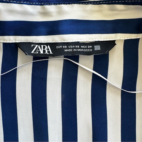 Zara Blue and White Striped Satin Effect Button Up Down Shirt Summer Casual - Picture 4 of 9